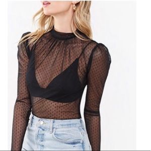 Black Sheer Clip Dot Top!